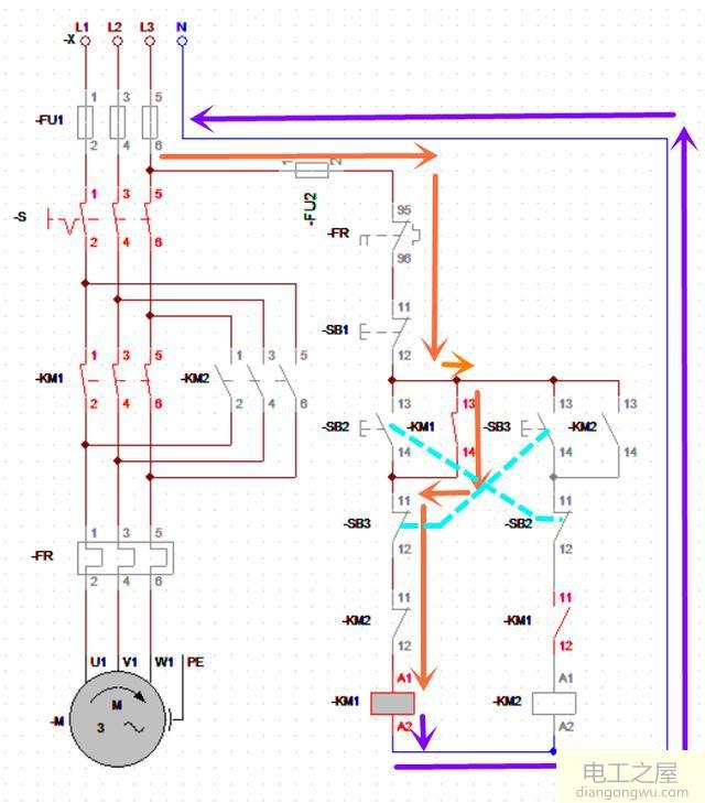 三相交流電動(dòng)機(jī)正反轉(zhuǎn)互鎖電路的分析